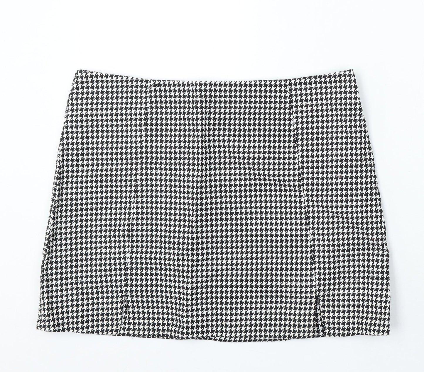 New Look Womens White Geometric Cotton A-Line Skirt Size 14 Zip