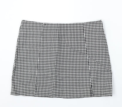 New Look Womens White Geometric Cotton A-Line Skirt Size 14 Zip