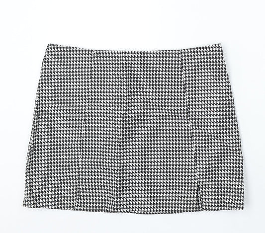 New Look Womens White Geometric Cotton A-Line Skirt Size 14 Zip