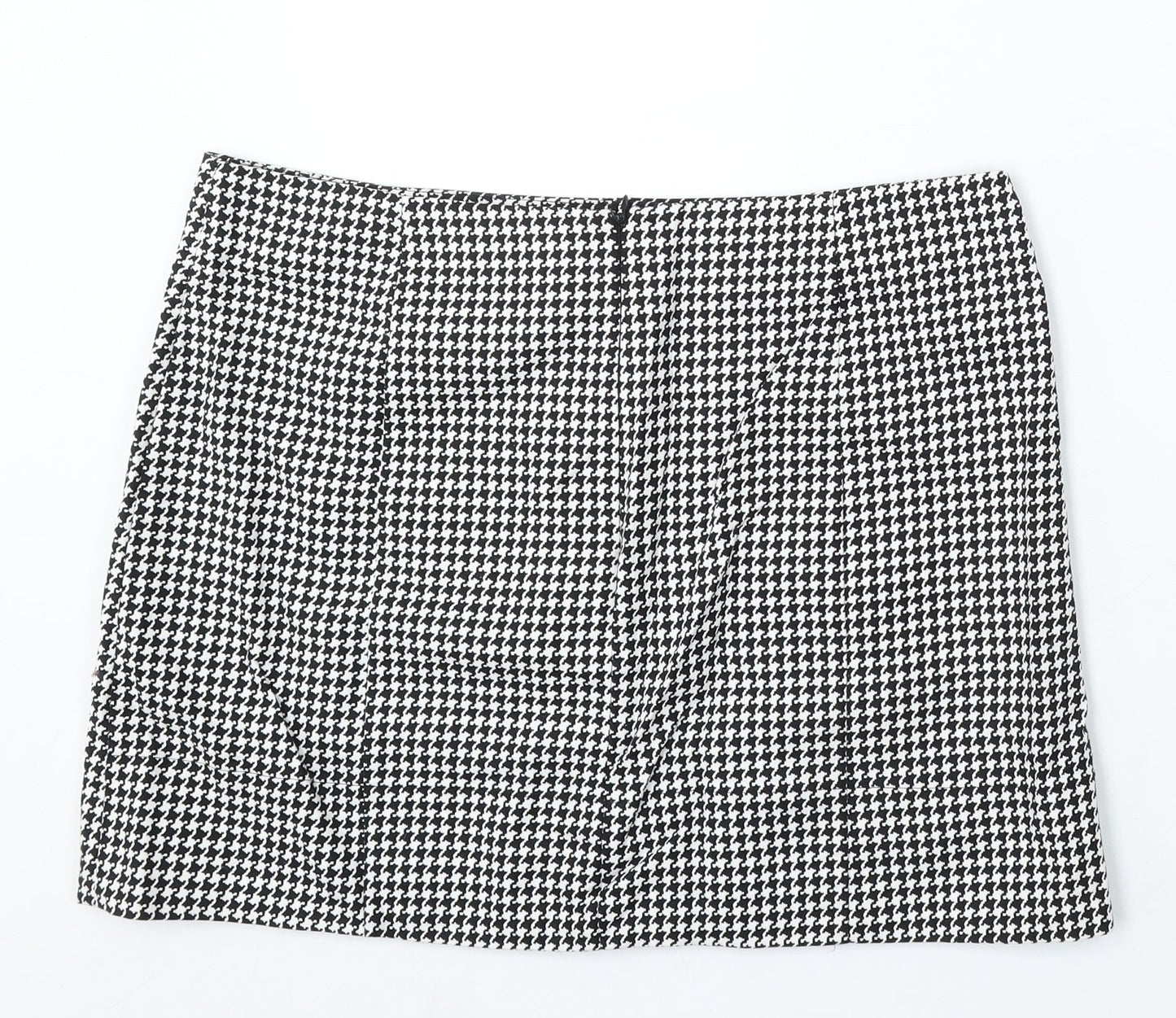 New Look Womens White Geometric Cotton A-Line Skirt Size 14 Zip