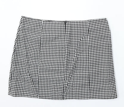 New Look Womens White Geometric Cotton A-Line Skirt Size 14 Zip