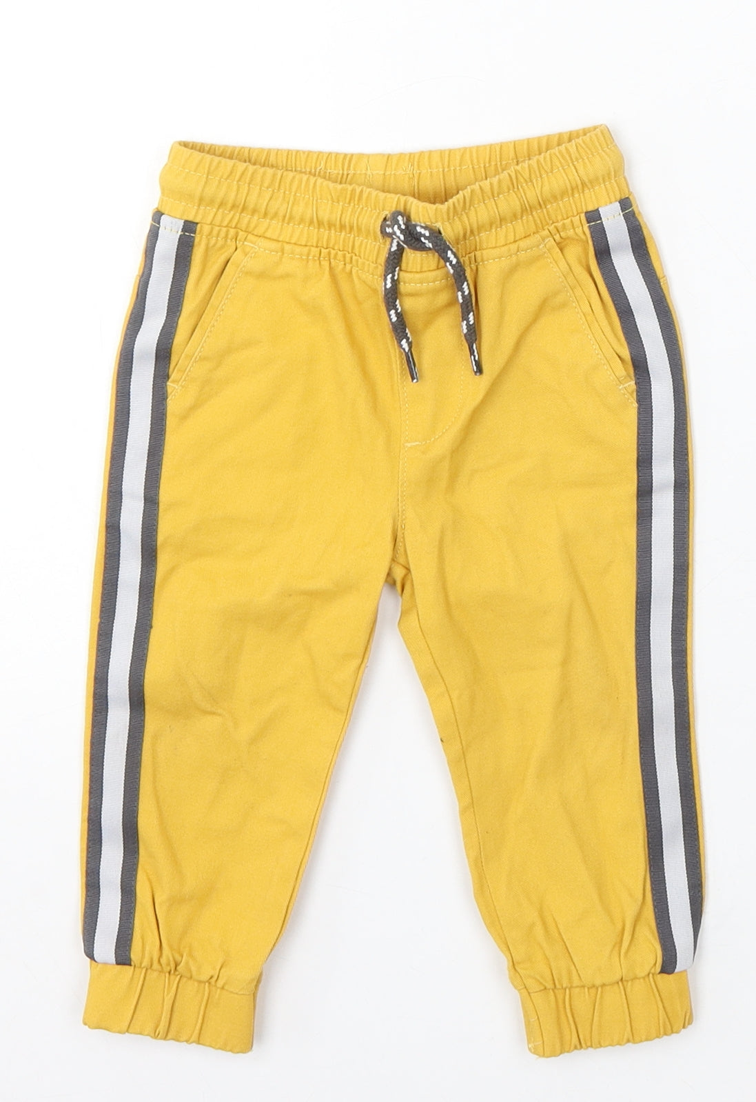 So Cute Boys Yellow Cotton Jogger Trousers Size 9-12 Months Drawstring - roarsome