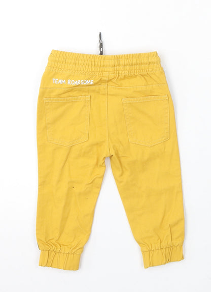So Cute Boys Yellow Cotton Jogger Trousers Size 9-12 Months Drawstring - roarsome