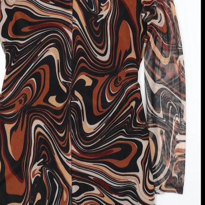 Edge Street Womens Brown Geometric Polyester Sheath Size 14 V-Neck - Tie Front