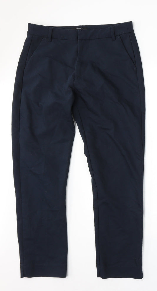 Bershka Womens Blue Cotton Trousers Size 8 L26 in Regular Button
