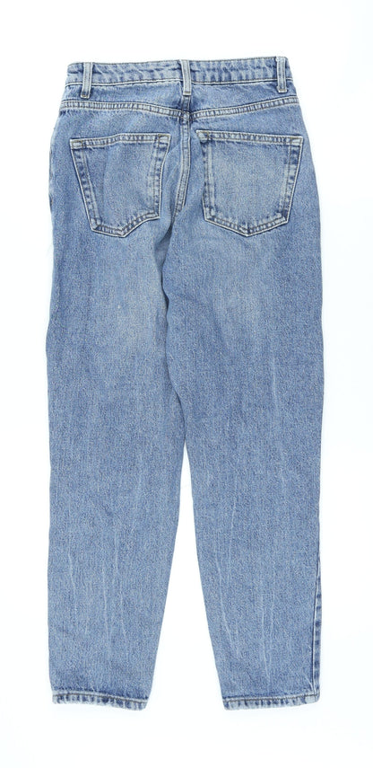 Topshop Womens Blue Cotton Mom Jeans Size 25 in L25 in Regular Button - Ripped