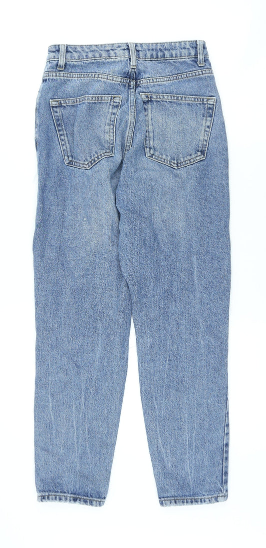 Topshop Womens Blue Cotton Mom Jeans Size 25 in L25 in Regular Button - Ripped