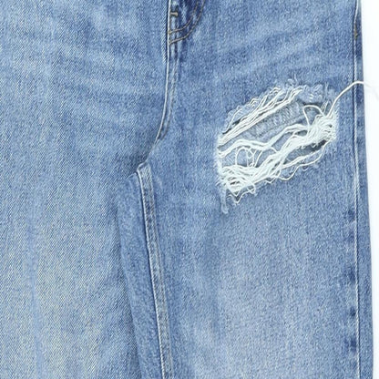Topshop Womens Blue Cotton Mom Jeans Size 25 in L25 in Regular Button - Ripped
