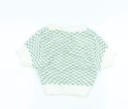 SheIn Womens Ivory High Neck Check Acrylic Pullover Jumper Size M - Cropped