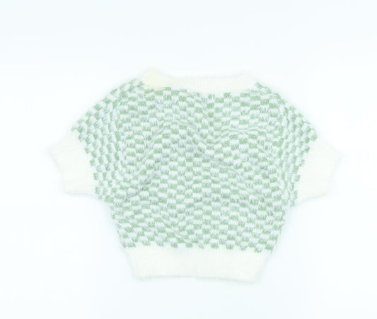 SheIn Womens Ivory High Neck Check Acrylic Pullover Jumper Size M - Cropped