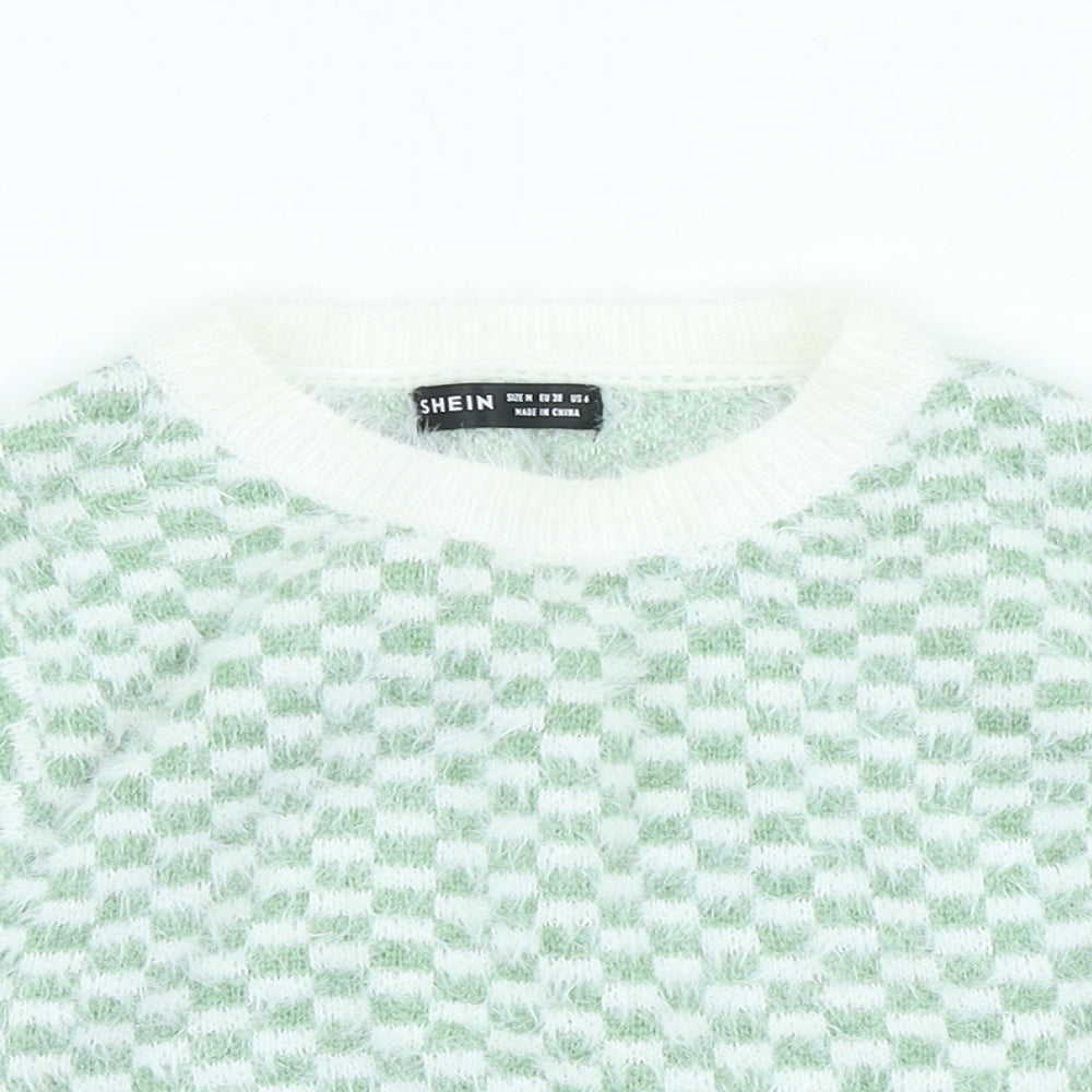 SheIn Womens Ivory High Neck Check Acrylic Pullover Jumper Size M - Cropped