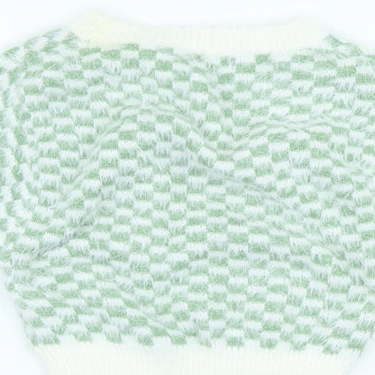 SheIn Womens Ivory High Neck Check Acrylic Pullover Jumper Size M - Cropped