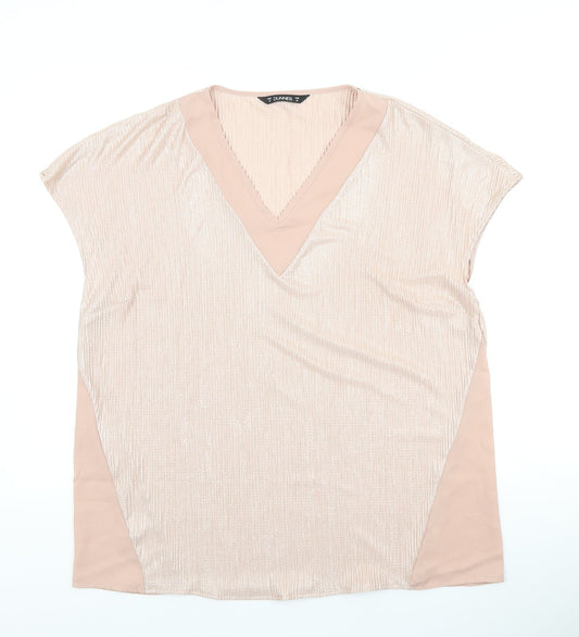 Dunnes Womens Pink Polyester Basic Blouse Size 16 V-Neck - ribbed