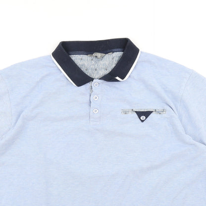 Fluid Mens Blue Polyester Polo Size XL Collared Button