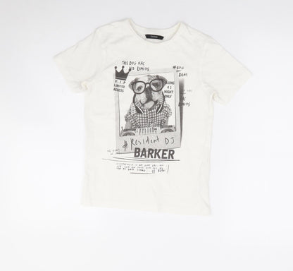 George Boys Ivory 100% Cotton Basic T-Shirt Size 7-8 Years Crew Neck Pullover - Dog