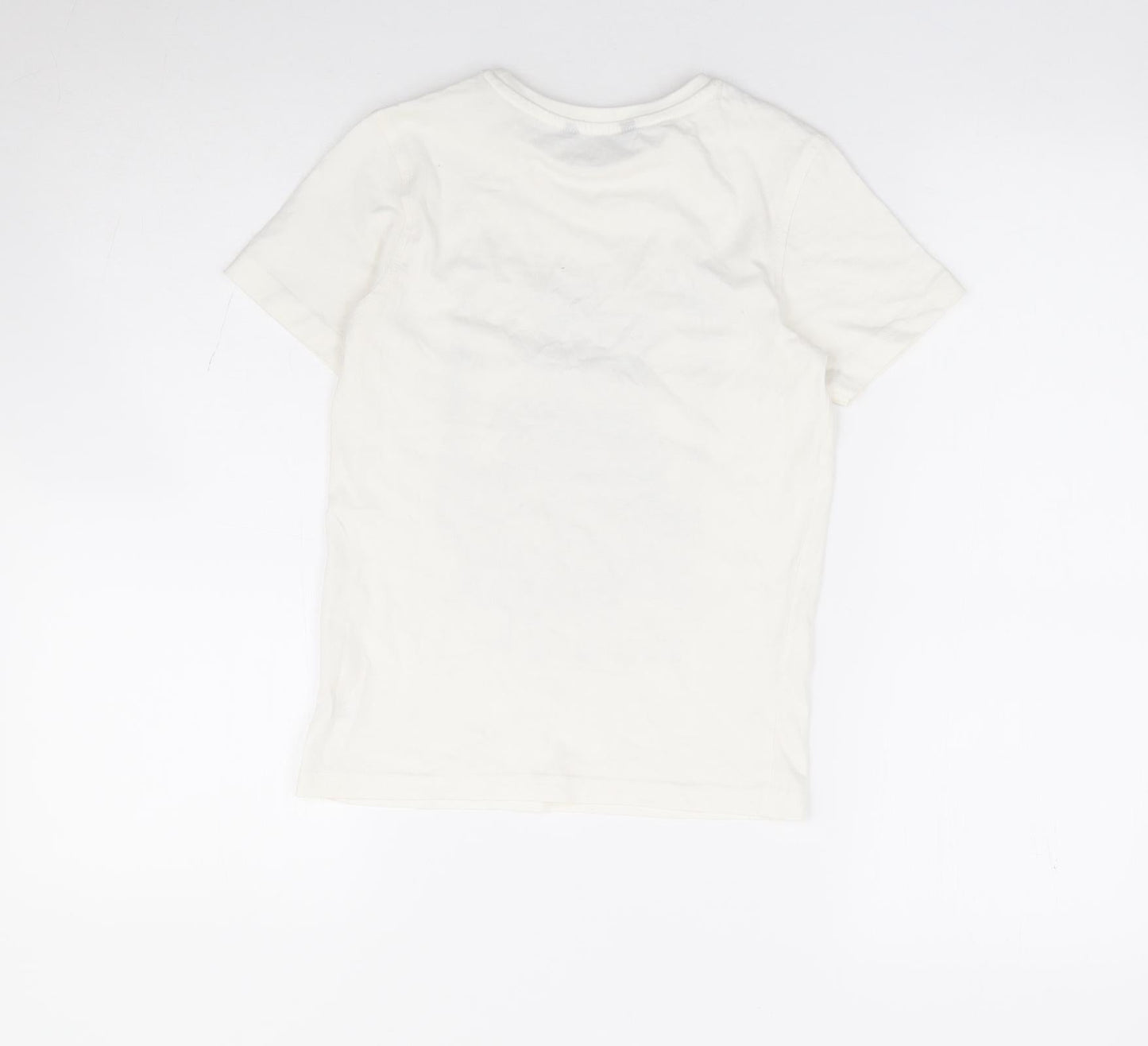 George Boys Ivory 100% Cotton Basic T-Shirt Size 7-8 Years Crew Neck Pullover - Dog