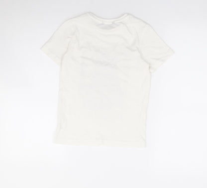 George Boys Ivory 100% Cotton Basic T-Shirt Size 7-8 Years Crew Neck Pullover - Dog
