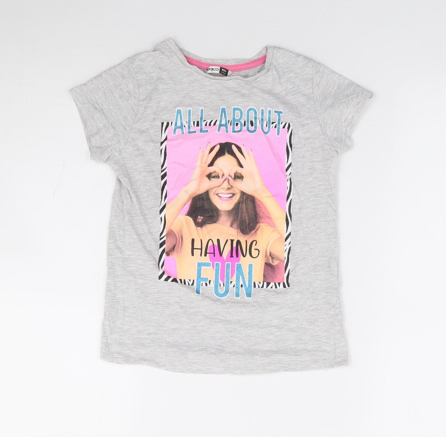 Pep & Co Girls Green Cotton Basic T-Shirt Size 8-9 Years Crew Neck Pullover - All About Having Fun