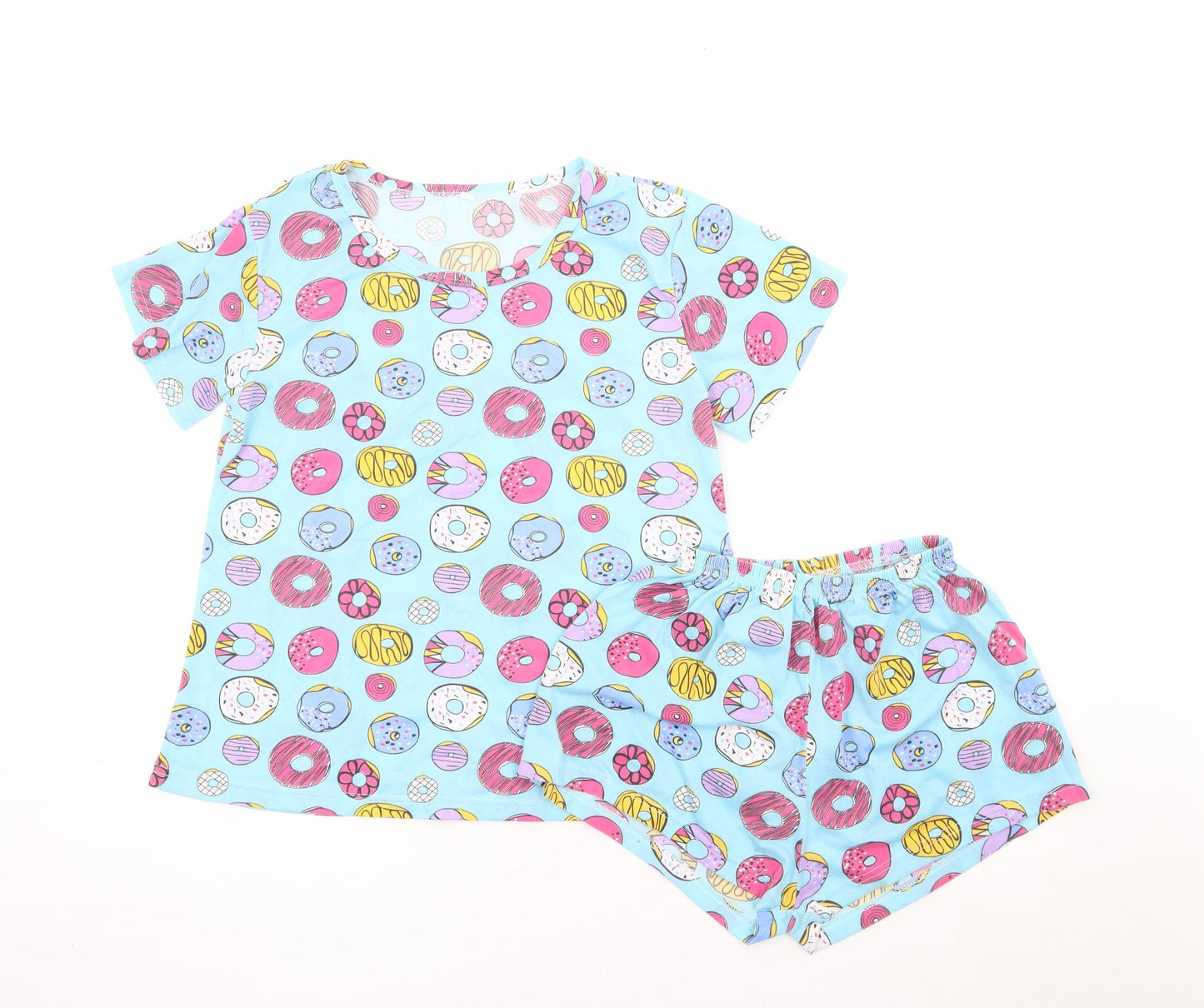 Preworn Womens Blue Geometric Polyester Top Pyjama Set Size XS - Doughnuts