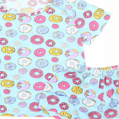 Preworn Womens Blue Geometric Polyester Top Pyjama Set Size XS - Doughnuts