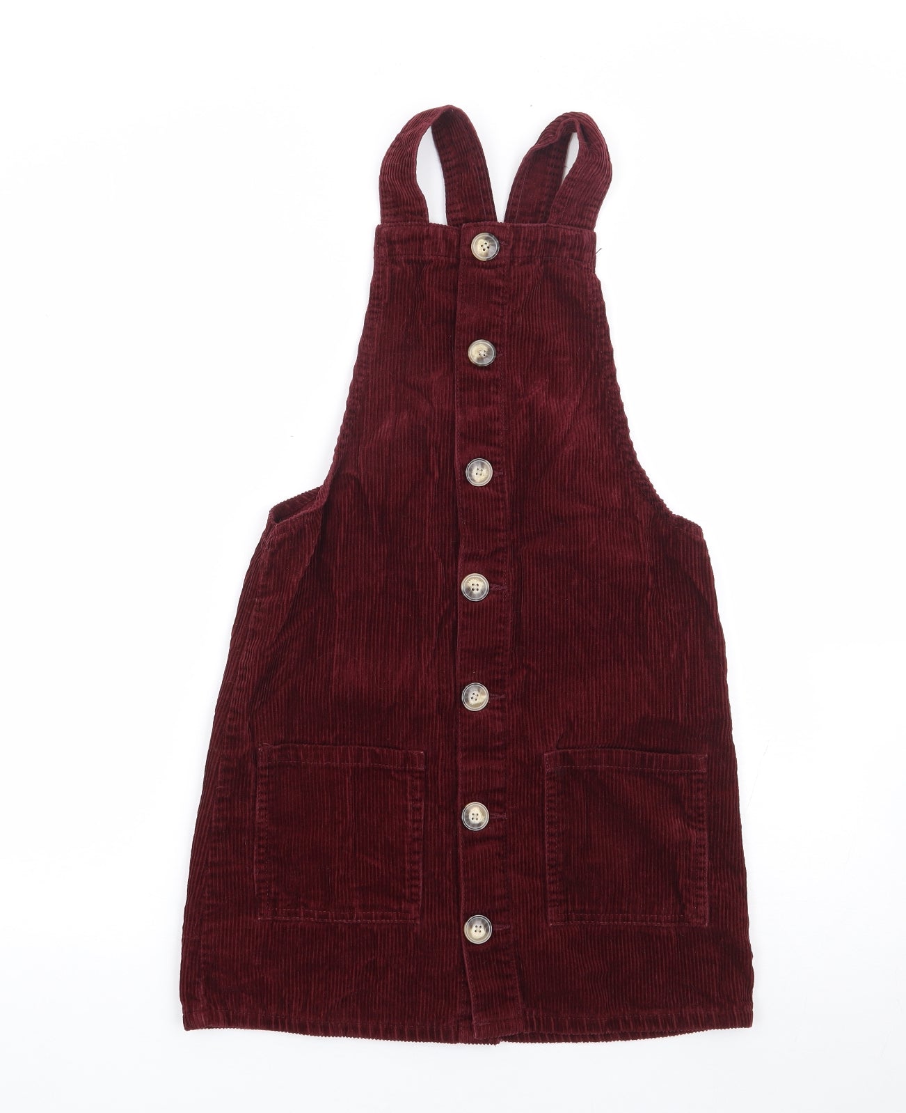 Primark Womens Red 100% Cotton Pinafore/Dungaree Dress Size 4 Square Neck Button