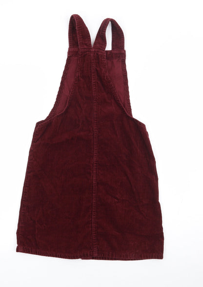 Primark Womens Red 100% Cotton Pinafore/Dungaree Dress Size 4 Square Neck Button