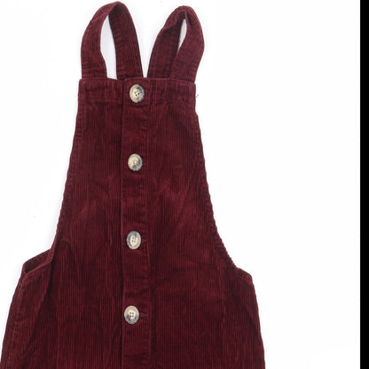 Primark Womens Red 100% Cotton Pinafore/Dungaree Dress Size 4 Square Neck Button