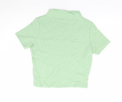 Stylewise Womens Green Cotton Cropped T-Shirt Size S Mock Neck