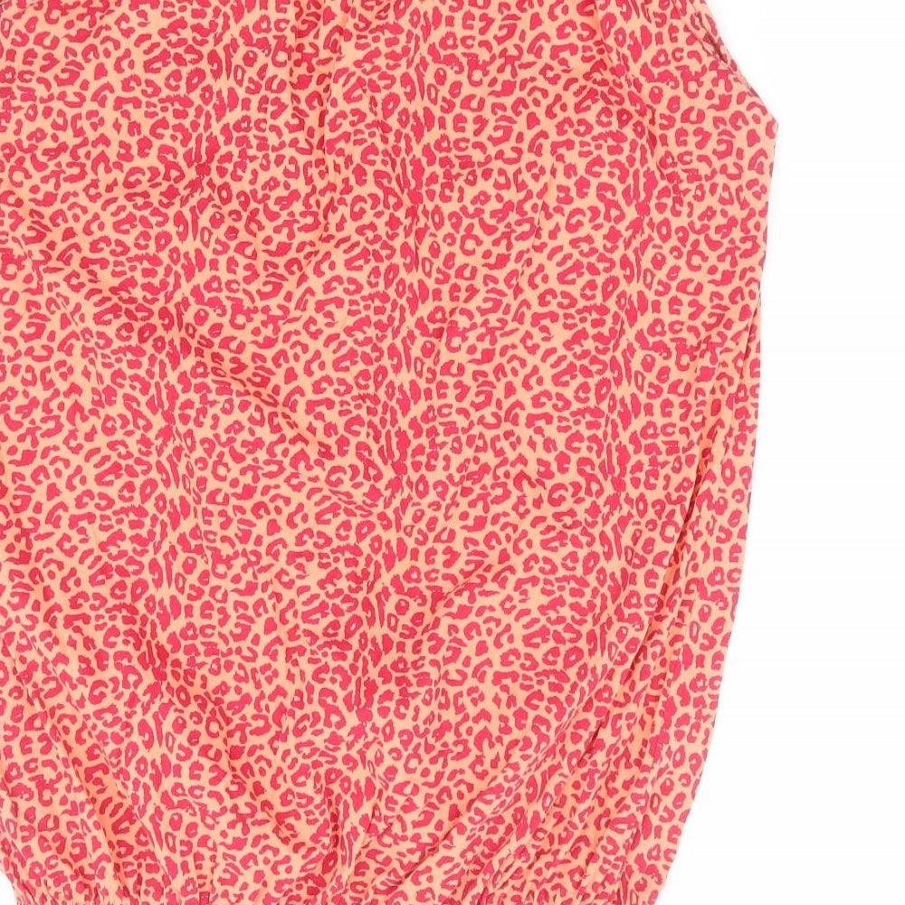 Primark Womens Orange Animal Print 100% Cotton Jersey Tank Size 10 Scoop Neck - Leopard Print