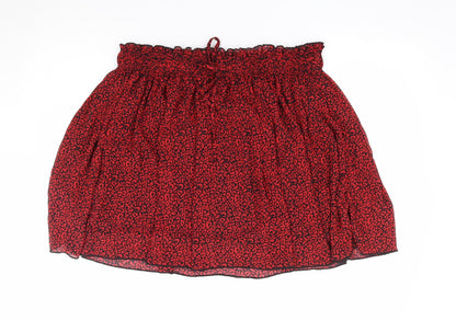 Dunnes Womens Red Animal Print Polyester Flare Skirt Size L Drawstring