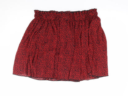 Dunnes Womens Red Animal Print Polyester Flare Skirt Size L Drawstring