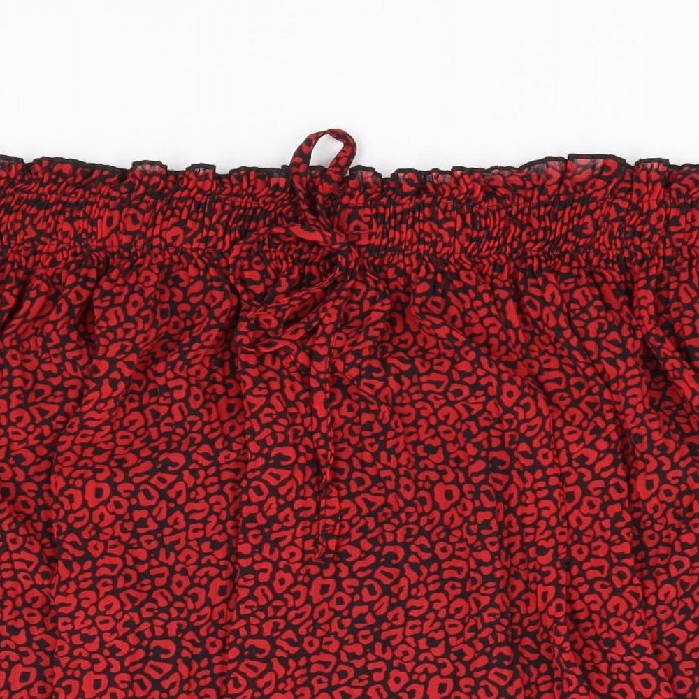 Dunnes Womens Red Animal Print Polyester Flare Skirt Size L Drawstring