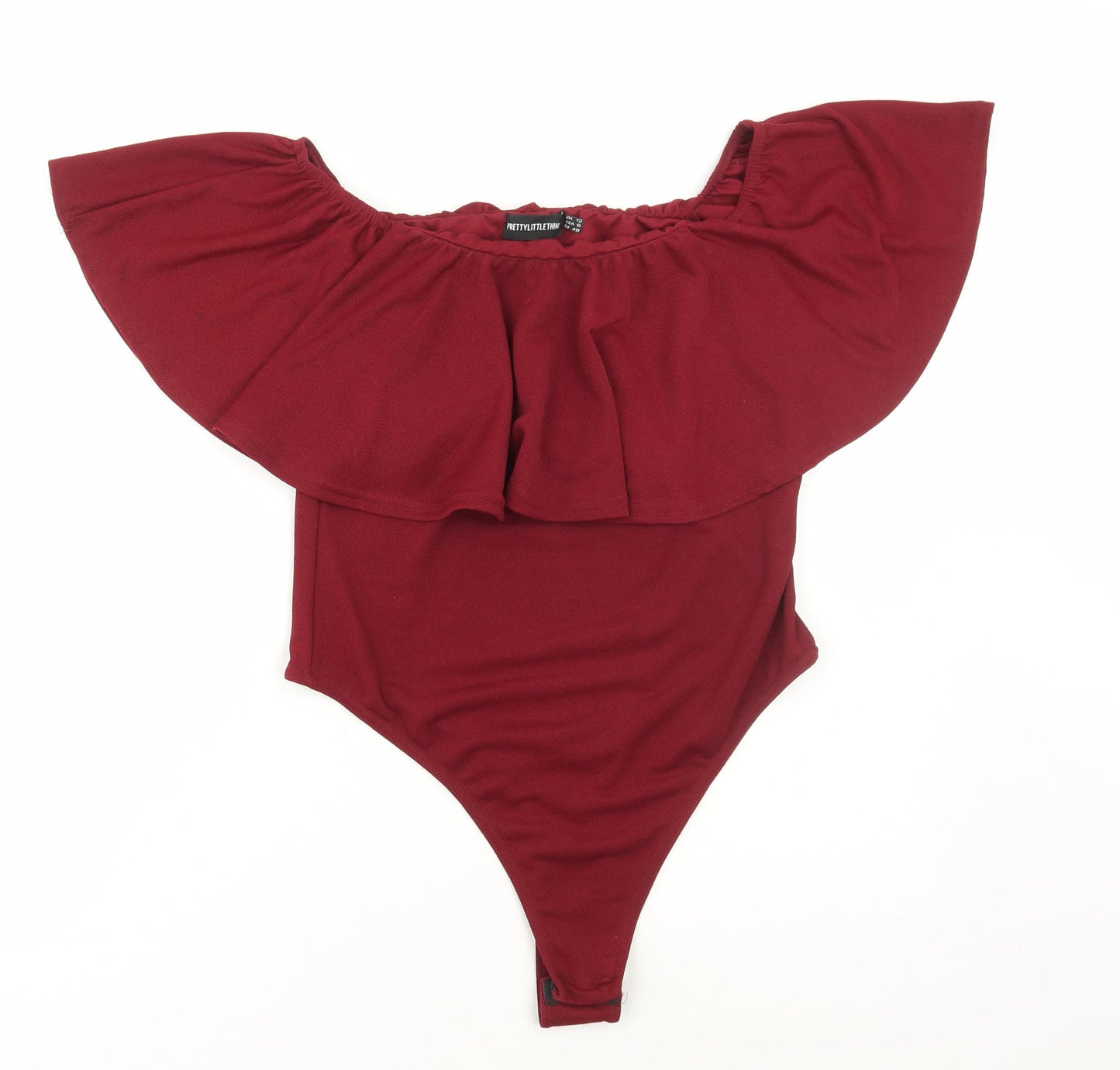 PRETTYLITTLETHING Womens Red Polyester Bodysuit One-Piece Size 12 Snap