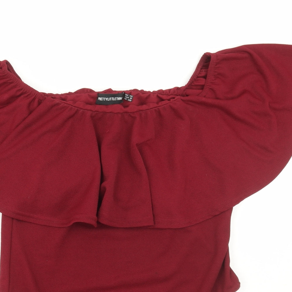 PRETTYLITTLETHING Womens Red Polyester Bodysuit One-Piece Size 12 Snap