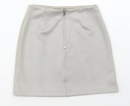 New Look Womens Grey Polyester Mini Skirt Size 8 Zip