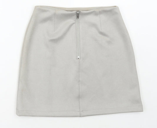 New Look Womens Grey Polyester Mini Skirt Size 8 Zip