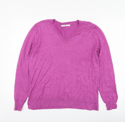 George Womens Purple V-Neck Viscose Pullover Jumper Size 14