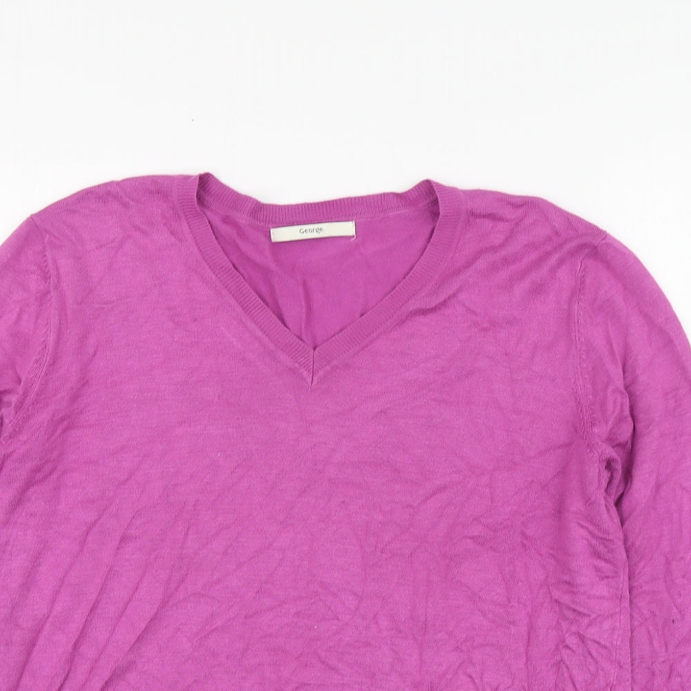 George Womens Purple V-Neck Viscose Pullover Jumper Size 14