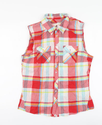Womens UK Size 14 Dunnes Stores Red Basic Button-Up