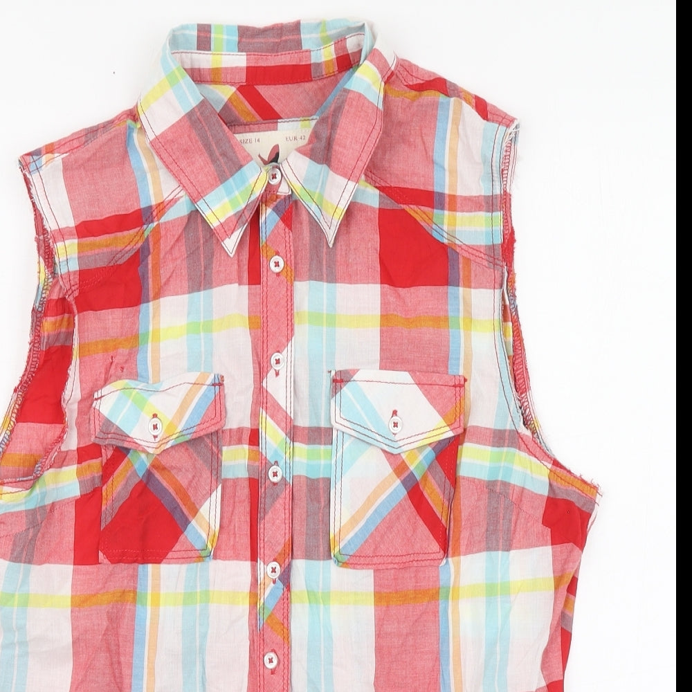 Womens UK Size 14 Dunnes Stores Red Basic Button-Up