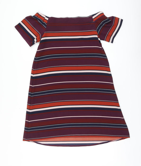 New Look Womens Multicoloured Striped Polyester A-Line Size 8 Square Neck Button