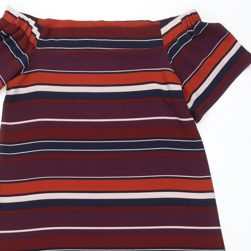 New Look Womens Multicoloured Striped Polyester A-Line Size 8 Square Neck Button