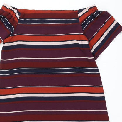 New Look Womens Multicoloured Striped Polyester A-Line Size 8 Square Neck Button
