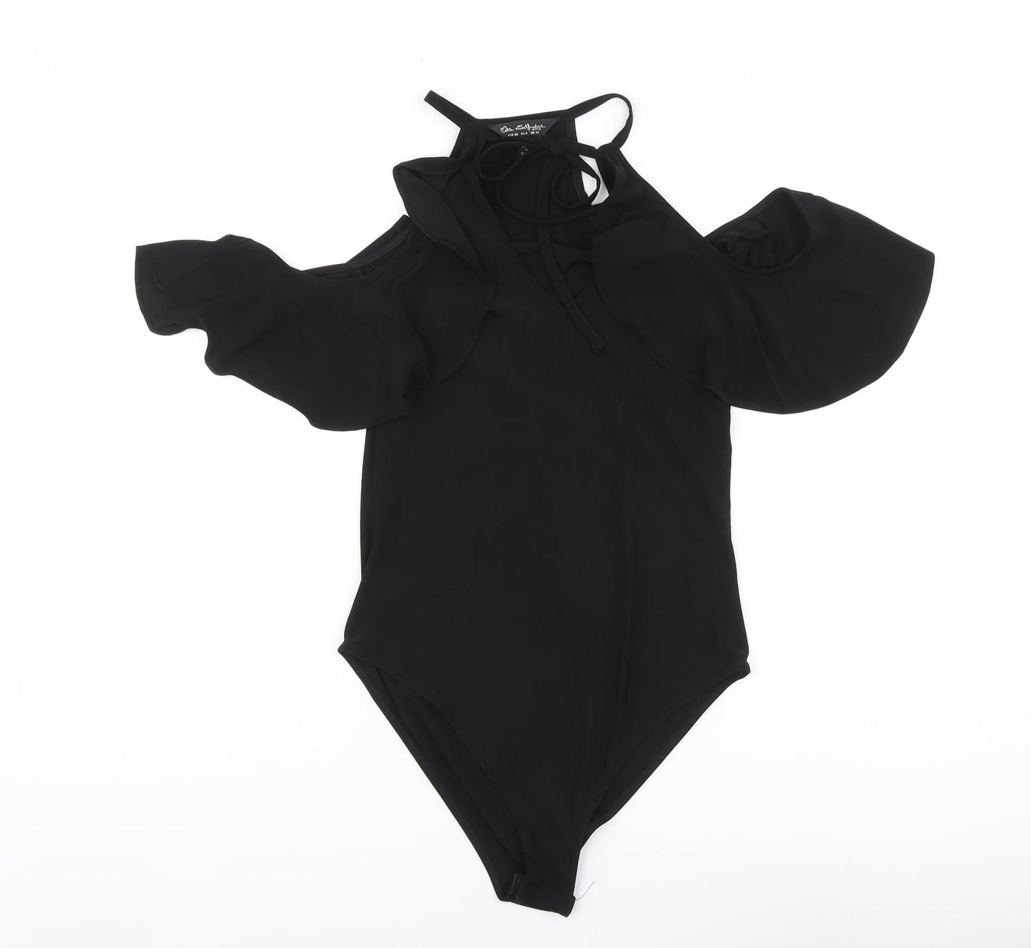 Miss Selfridge Womens Black Polyester Bodysuit One-Piece Size 12 Tie