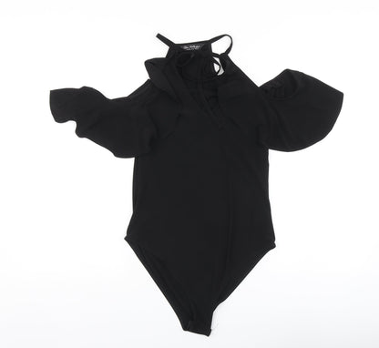 Miss Selfridge Womens Black Polyester Bodysuit One-Piece Size 12 Tie