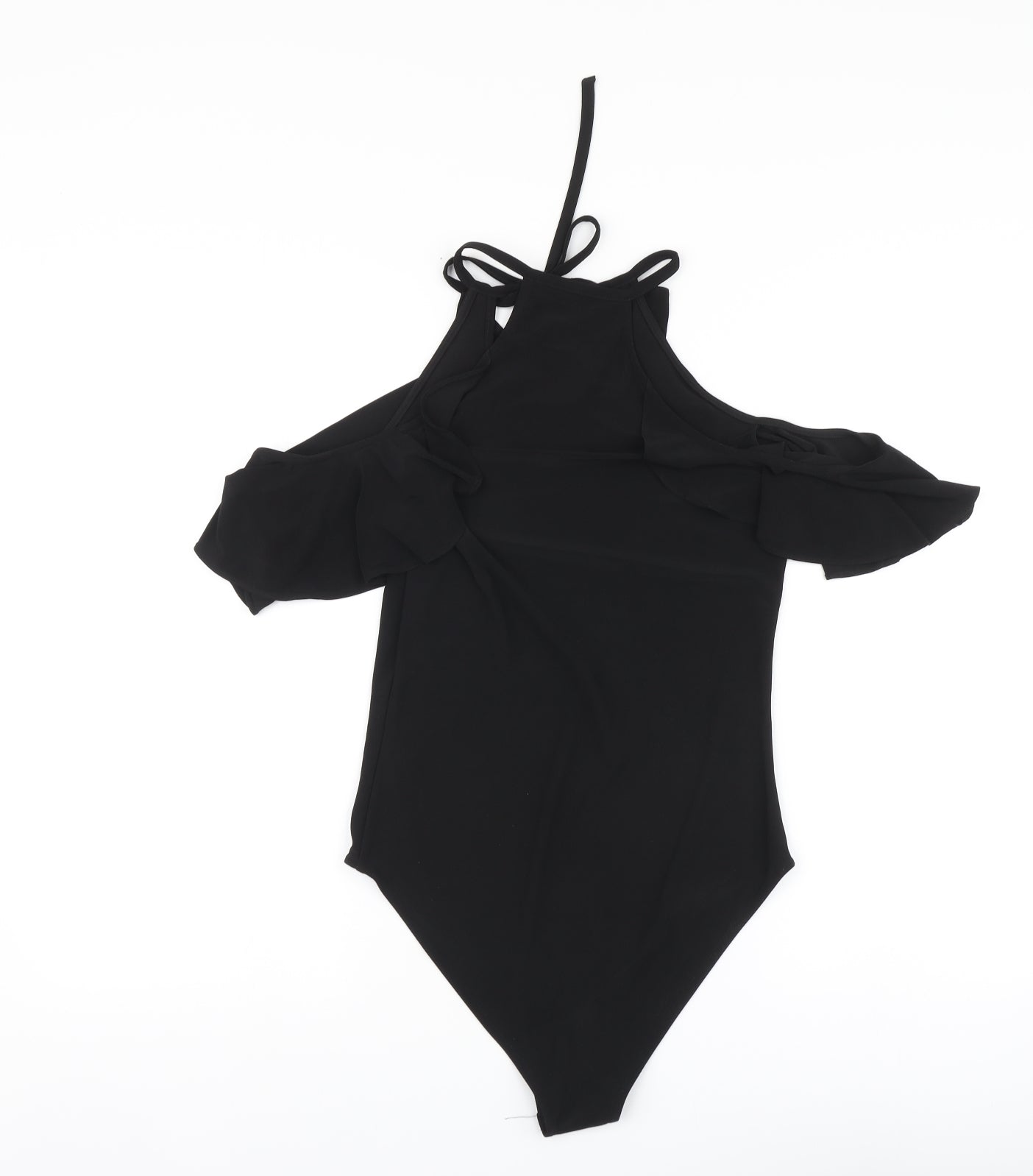 Miss Selfridge Womens Black Polyester Bodysuit One-Piece Size 12 Tie