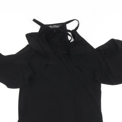 Miss Selfridge Womens Black Polyester Bodysuit One-Piece Size 12 Tie