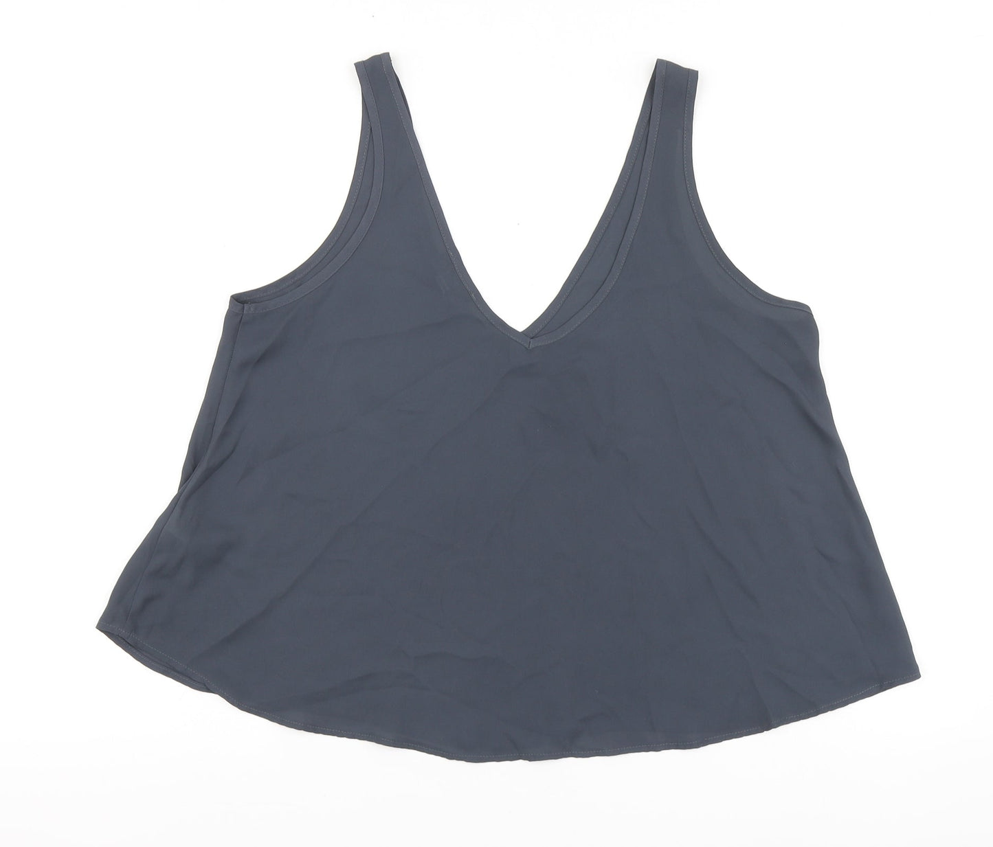 Topshop Womens Grey Polyester Basic Blouse Size 8 V-Neck