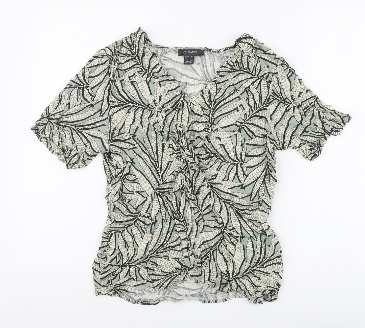 Primark Womens Green Floral Viscose Basic Blouse Size 14 Round Neck