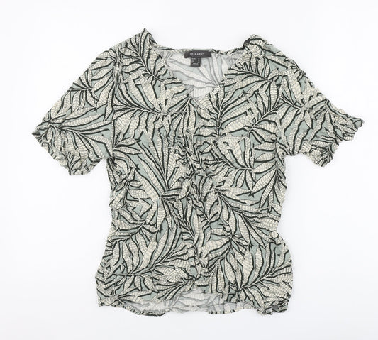 Primark Womens Green Floral Viscose Basic Blouse Size 14 Round Neck